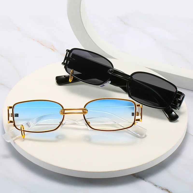 Fashion Women Men Sunglasses Earring Rimmed Ring Sun Glasses Brand Designer Outdoor Eyewear Beach Shopping Rectangle Punk UV400