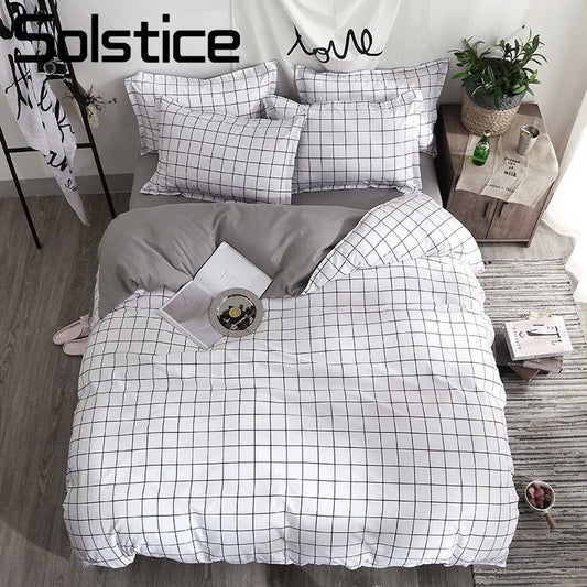 Solstice Home Textile Black Lattice Duvet Cover Pillowcase Bed Sheet Simple Boy Girls Bedding Sets Single Twin Double Cover Beds