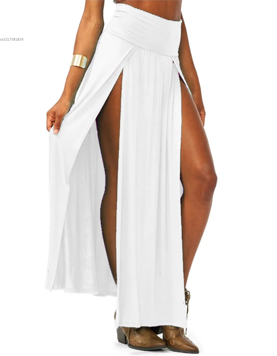 2025 New Arrival High Waisted Sexy Womens Double Slits Summer Solid Long Maxi Skirt Wholesale 51 Valentine's Day Gifts