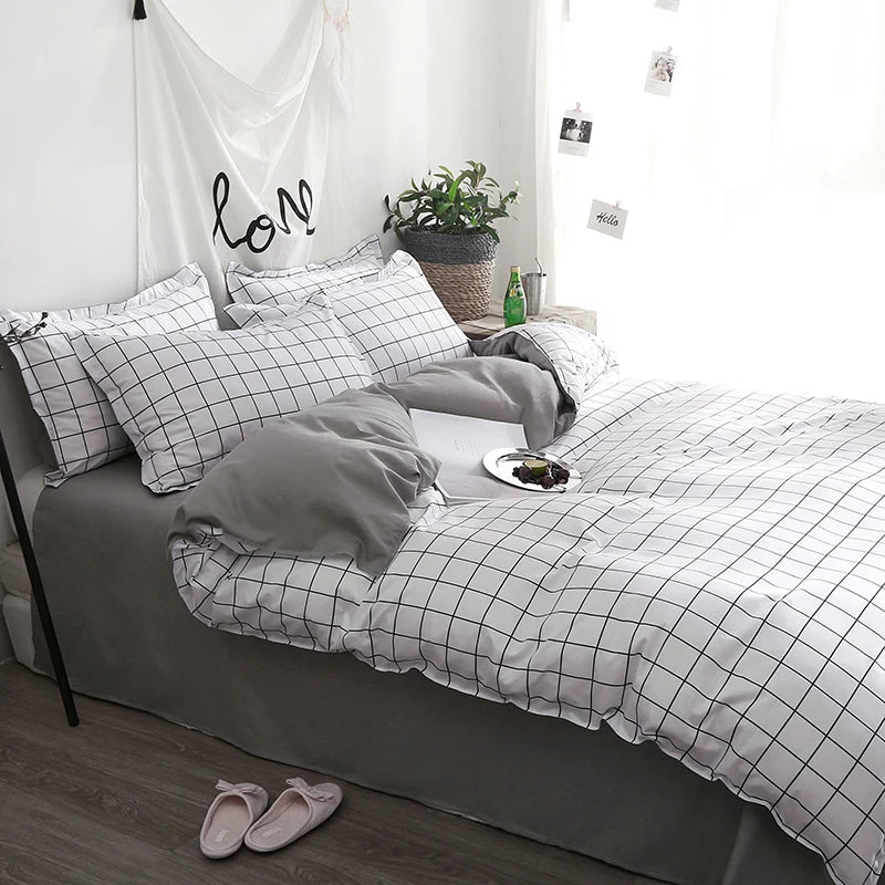 Solstice Home Textile Black Lattice Duvet Cover Pillowcase Bed Sheet Simple Boy Girls Bedding Sets Single Twin Double Cover Beds