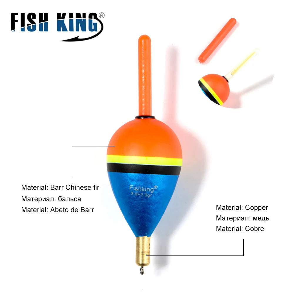 FISH KING Fishing Float 5pcs/lot Mix size Barguzinsky Fir Float Copper length 80-85mm Weight 6.0g/8.5g/9.0g For Fishing Tackle