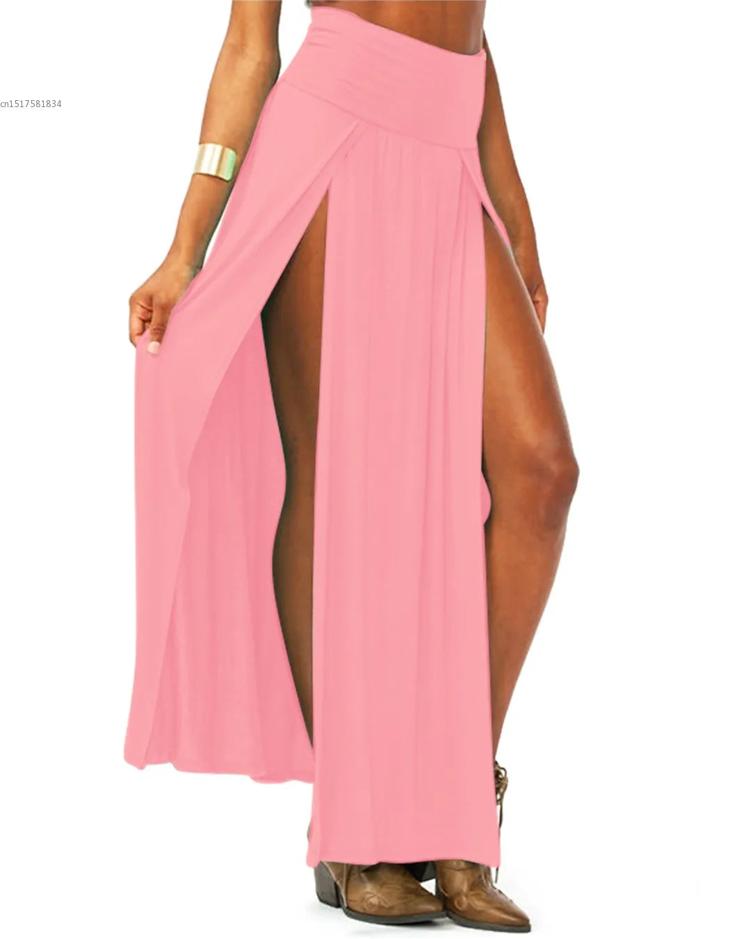 2025 New Arrival High Waisted Sexy Womens Double Slits Summer Solid Long Maxi Skirt Wholesale 51 Valentine's Day Gifts