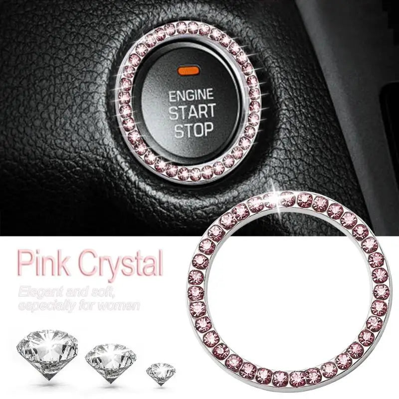 40mm/1.57" Auto Car Bling Decorative Accessories Automobiles Start Switch Button Decorative Diamond Rhinestone Ring Circle Trims