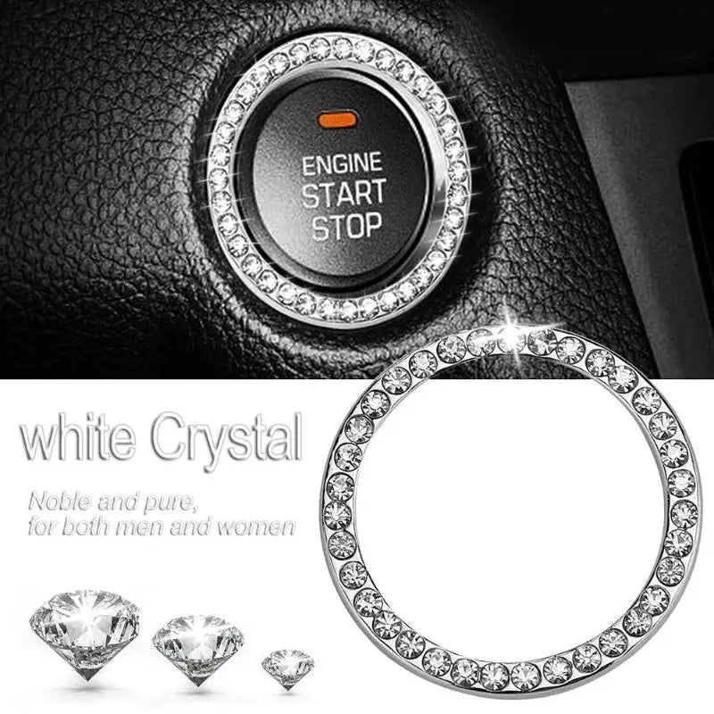 40mm/1.57" Auto Car Bling Decorative Accessories Automobiles Start Switch Button Decorative Diamond Rhinestone Ring Circle Trims