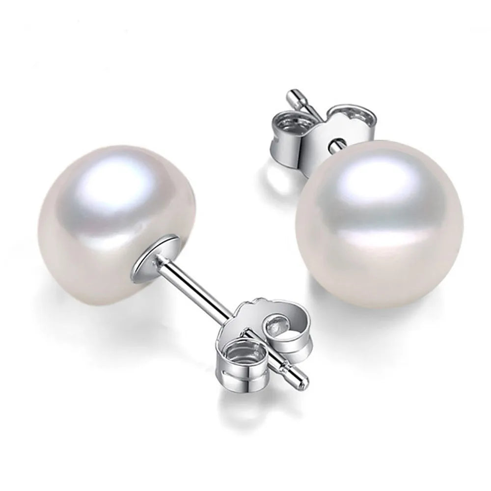 925 Sterling Silver Stud Pearl Earring 7-8mm High Luster White Pink Blue Pearl Earrings for Valentine's day Mother's Day Gift