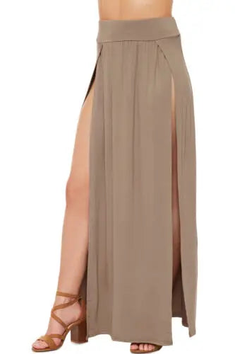 2025 New Arrival High Waisted Sexy Womens Double Slits Summer Solid Long Maxi Skirt Wholesale 51 Valentine's Day Gifts