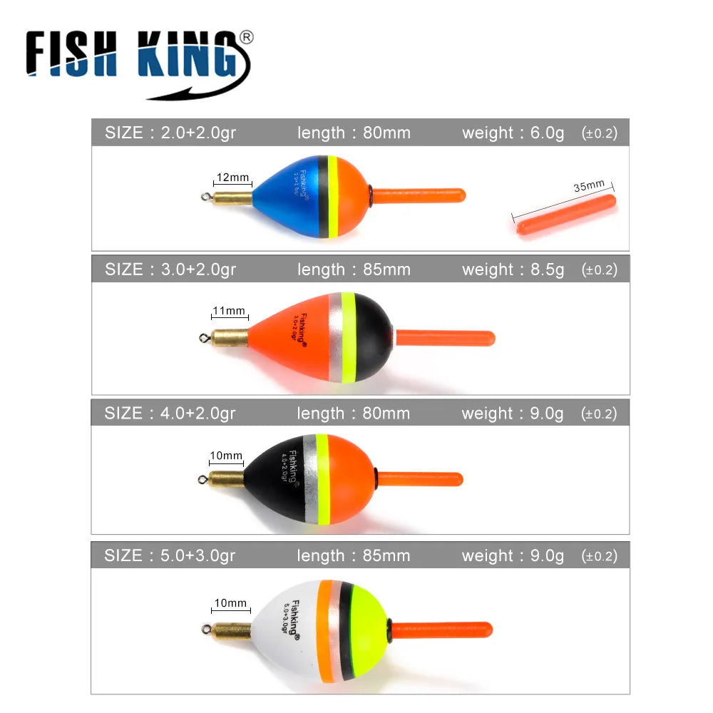 FISH KING Fishing Float 5pcs/lot Mix size Barguzinsky Fir Float Copper length 80-85mm Weight 6.0g/8.5g/9.0g For Fishing Tackle