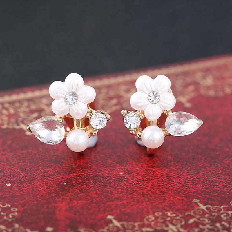 JIOFREE Fashion Hot Sale Korea Zircon flower Shape Statement Clip On Earrings no pierced With Crystal Rhinestone Wedding Jewelry