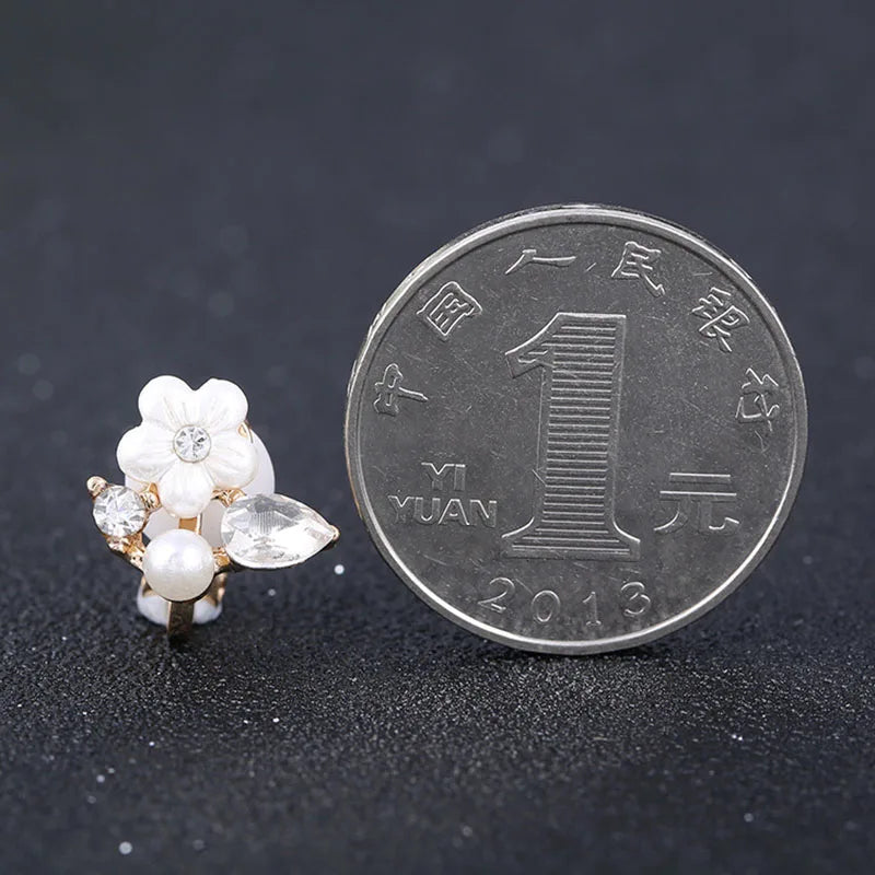 JIOFREE Fashion Hot Sale Korea Zircon flower Shape Statement Clip On Earrings no pierced With Crystal Rhinestone Wedding Jewelry