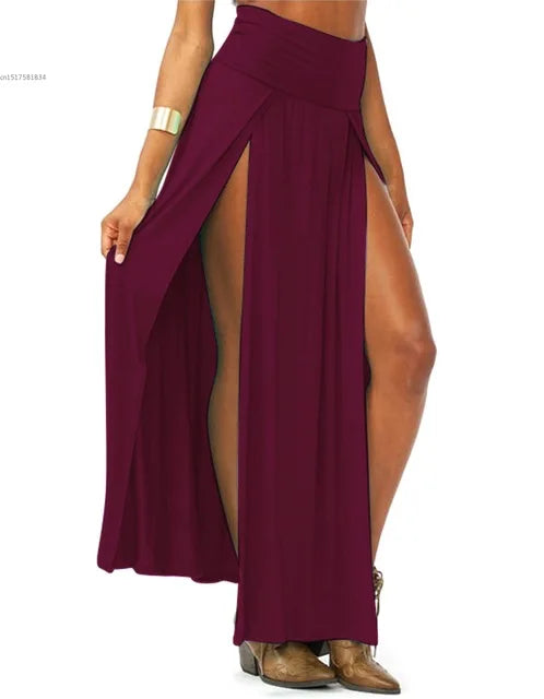 2025 New Arrival High Waisted Sexy Womens Double Slits Summer Solid Long Maxi Skirt Wholesale 51 Valentine's Day Gifts