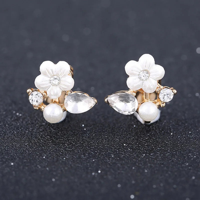 JIOFREE Fashion Hot Sale Korea Zircon flower Shape Statement Clip On Earrings no pierced With Crystal Rhinestone Wedding Jewelry