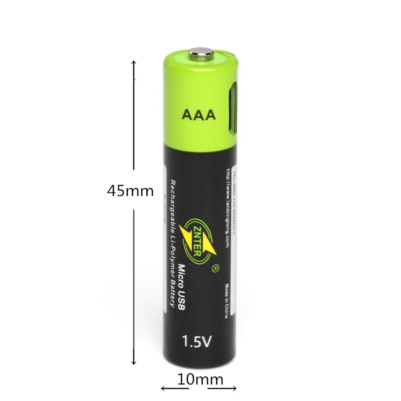 Hot sale ZNTER 1.5V AAA rechargeable battery 600mAh USB rechargeable lithium polymer battery fast charging via Micro USB cable