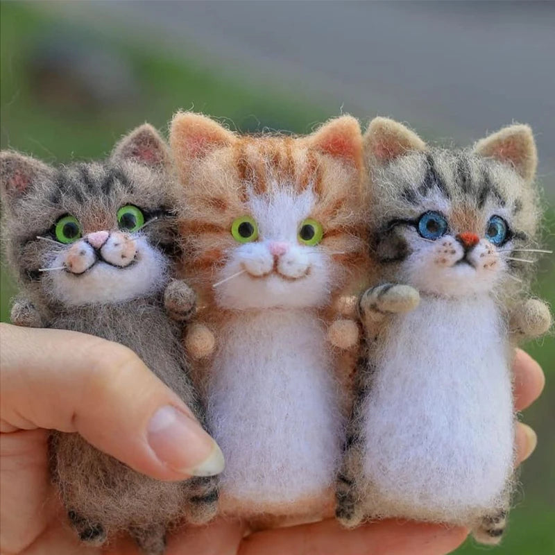 Cute and Interesting handmade toys DIY wool felt cat kits unfinished plush doll poking music toy gift Non-finished product