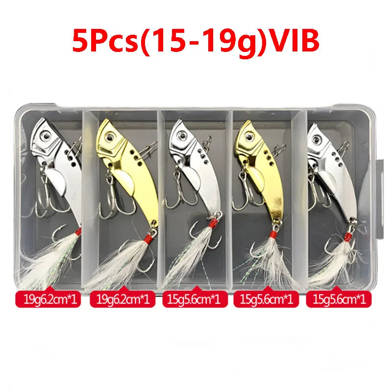 5Pcs Vibration Tail Metal Vib Lure Sets Of Wobblers Fishing Lures Kit Winter Fishing Brilliant Spinner Pesca Isca Lure Set