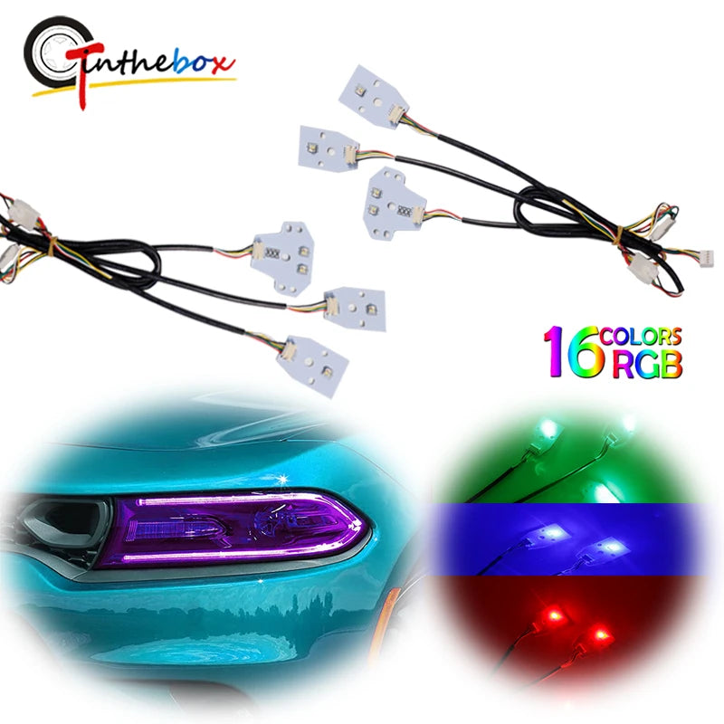 Car Bluetooth APP Remote Control RGBW MultiColor LED Headlight Circuit Board Light Kit For 2015-2020 Dodge Charger DRL