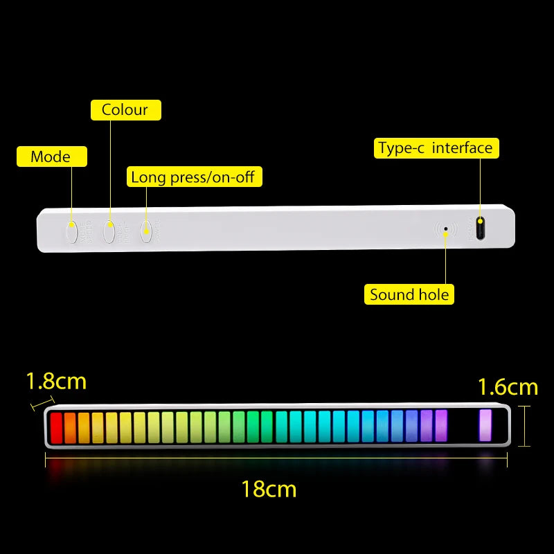 Sound Control Pickup Rhythm Ambient Light Strip Colorful LED Rechargeable Battery Car Computer Audio Music DJ Atmosphere Lamp