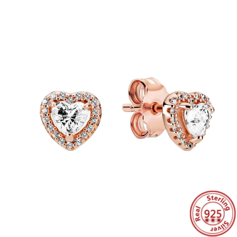 2024 New 925 Sterling Silver Earring Crown Fan Heart Round Rose Gold Pantaro Female Earrings Women Fashion DIY European Jewelry