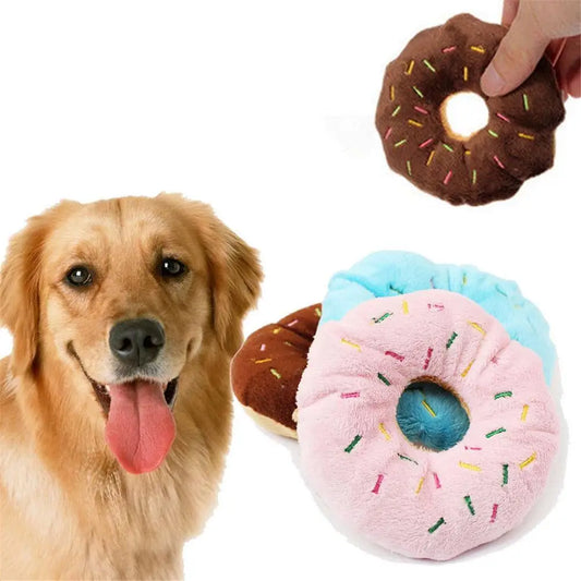 Pet Puppy Cat Donuts Squeaky Plush Toy Chew Squeaker Sound Dog Play Bite Toys Watermelon Ice Cream Star Banana Lobster Orange