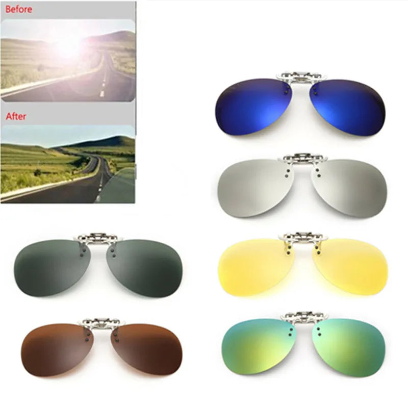 Polarized Clip On Sunglasses Unisex Photochromic Car Driver Goggles Night Vision Glasses Anti Glare Vintage Lens Clip Glasses