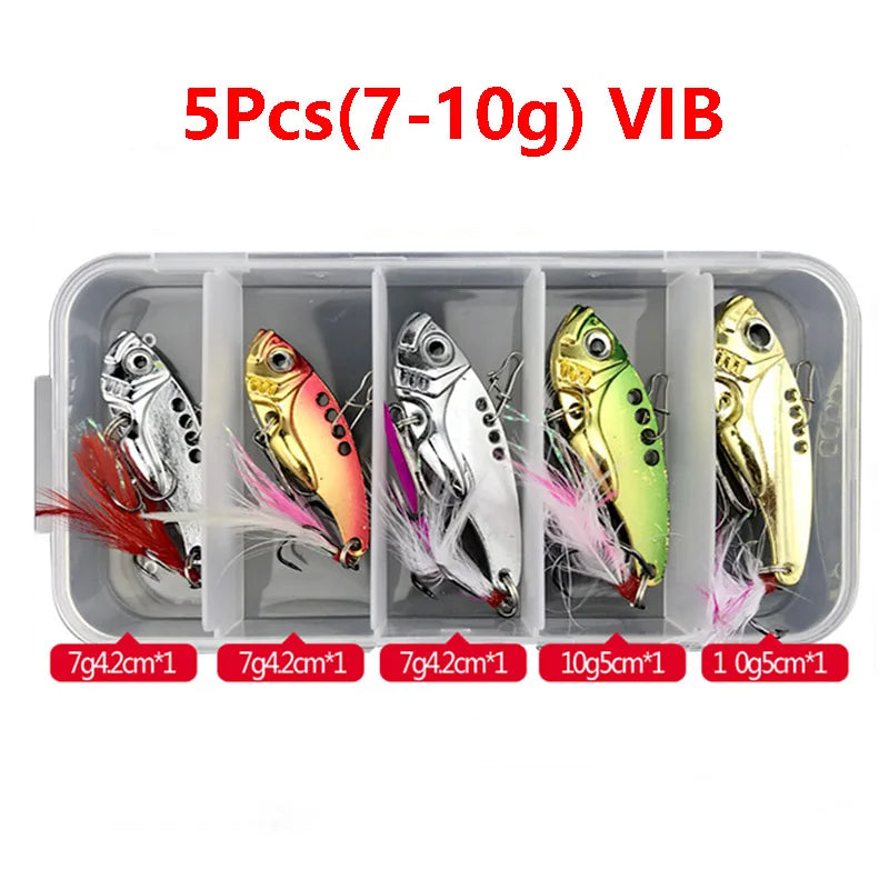 5Pcs Vibration Tail Metal Vib Lure Sets Of Wobblers Fishing Lures Kit Winter Fishing Brilliant Spinner Pesca Isca Lure Set