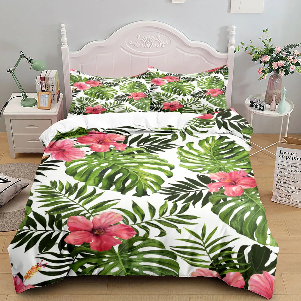 Tropical Palmtree Leaves Bedding Set King Queen Double Full Twin Single Size Duvet Cover Pillow Case Bed Linen Set