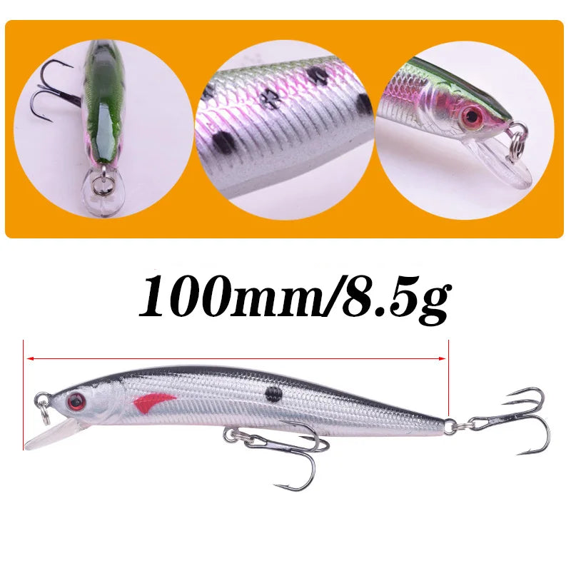 5Pcs Mixed Colors Minnow Fishing Lure Set 10cm 8.5g Artificial Hard Bait for Pike Carp Bass Crankbait With Hook Swimbait Tackle