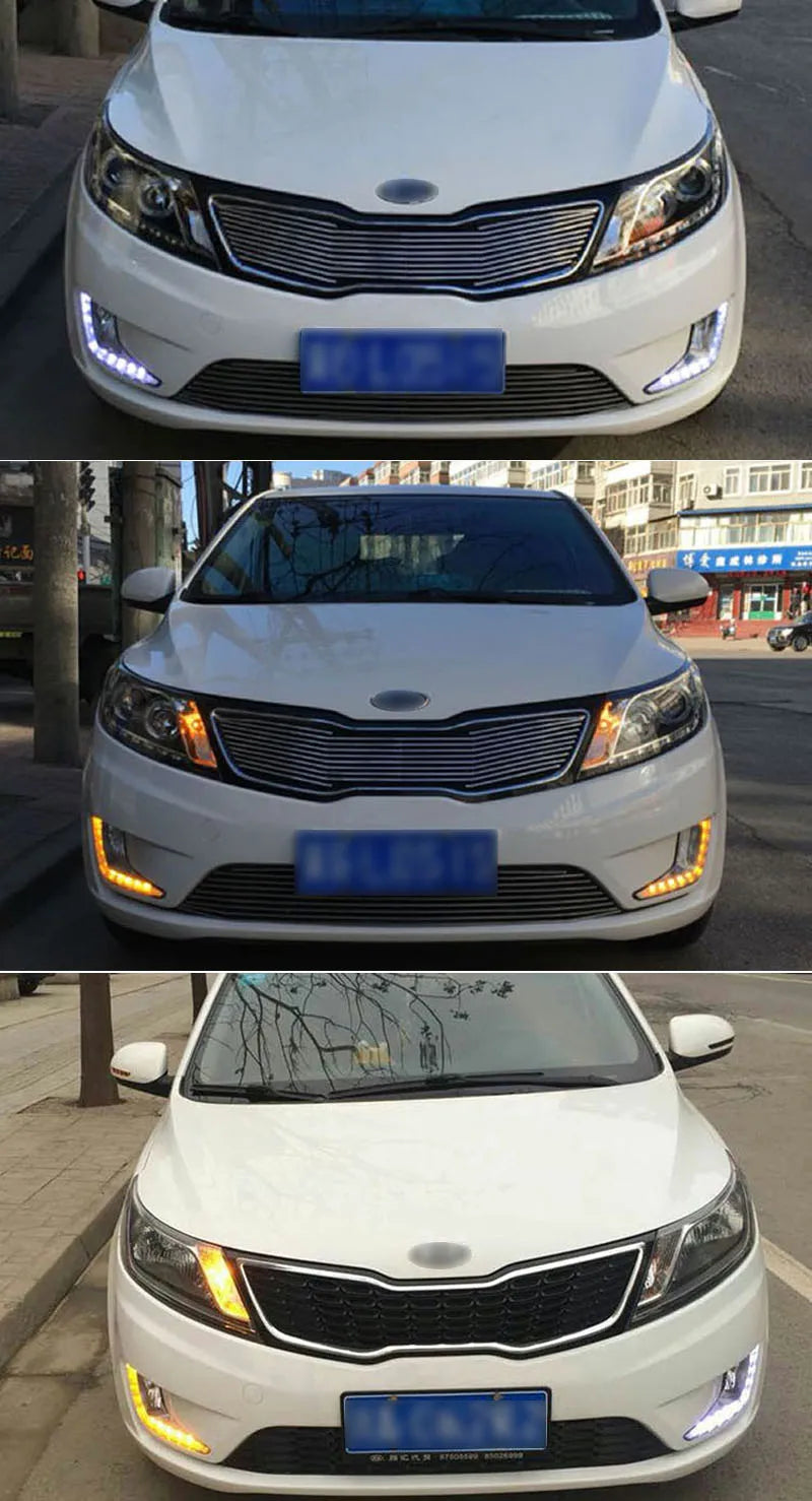 Car LED DRL 12V Daylights For Kia Rio K2 2011 2012 2013 2014  Yellow Turn Signal Daytime Running Headlamps Auto Driving Fog Lamp