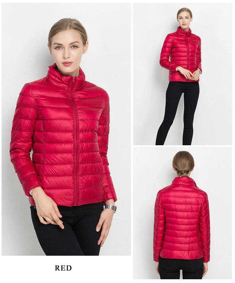 Women Short Puffer Jacket 2023 New Fashion Stand Collar Lightweight Water-Resistant Packable Female Down Parka Casual Coat