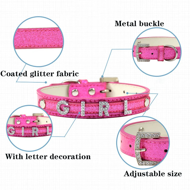 Personalized Dog Collar Bling Rhinestone DIY Names Puppy Cat Leather Collars Small Large Dog Necklace Free Name Pet Accessories