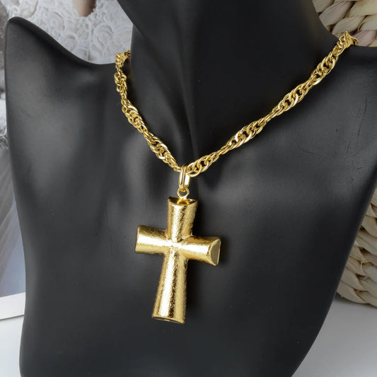 Sunny Jewelry Cross Pendant With Necklace 60cm Pious Christian Copper Hollow High Quality For Women Man Daily Wear Gift