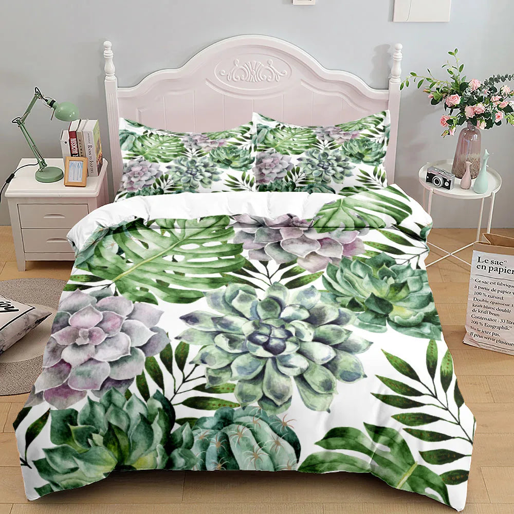 Tropical Palmtree Leaves Bedding Set King Queen Double Full Twin Single Size Duvet Cover Pillow Case Bed Linen Set