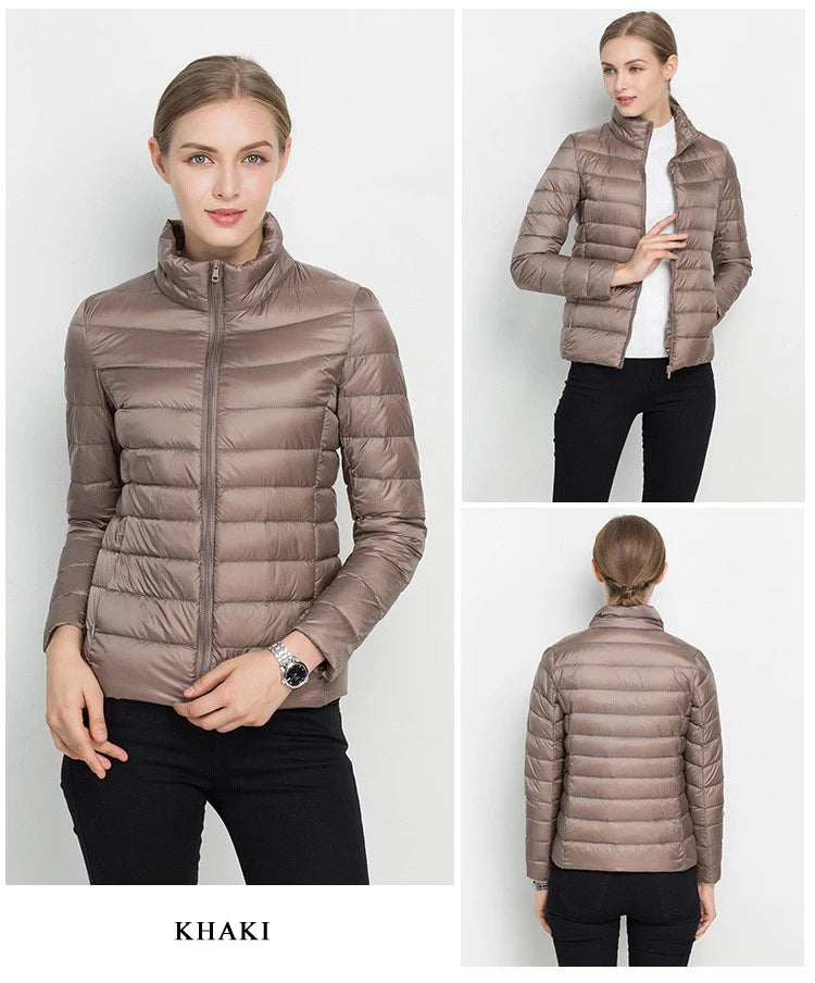 Women Short Puffer Jacket 2023 New Fashion Stand Collar Lightweight Water-Resistant Packable Female Down Parka Casual Coat