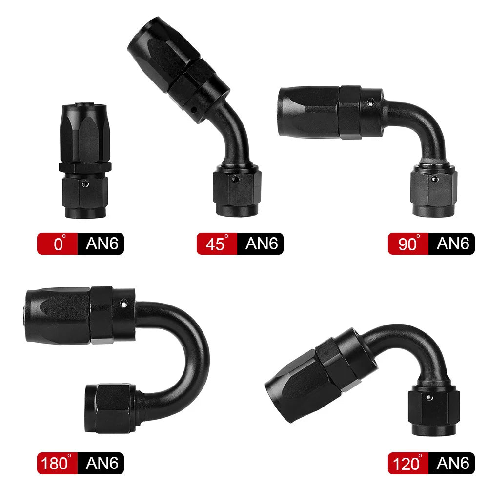 AN6 AN8 AN10 Oil Fuel Swivel Hose Anoized Aluminum Straight Elbow 0 45 90 120 180 Degree Hose End Oil Fuel Reusable Fitting