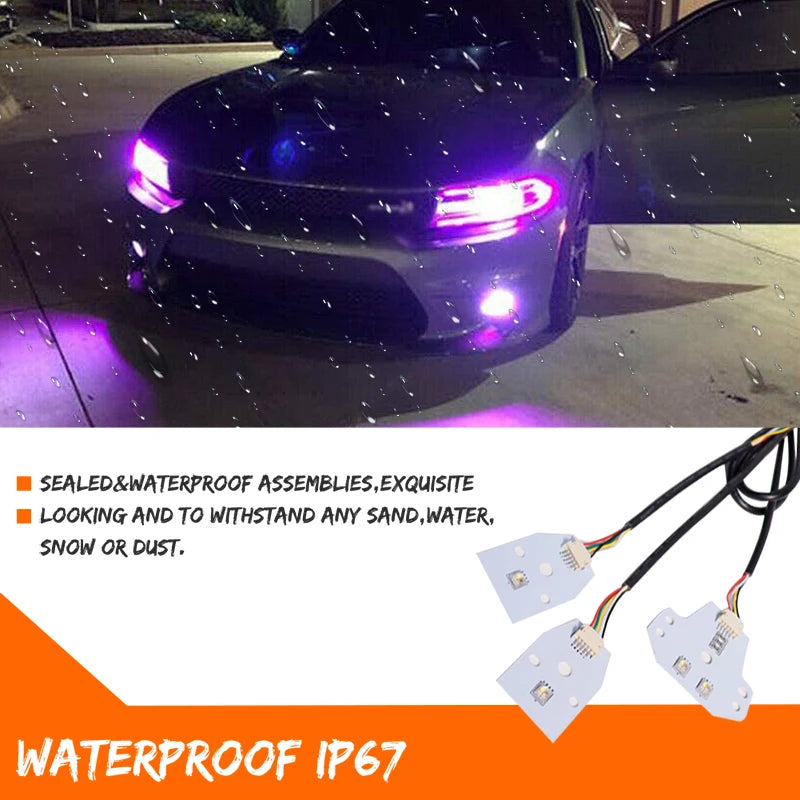 Car Bluetooth APP Remote Control RGBW MultiColor LED Headlight Circuit Board Light Kit For 2015-2020 Dodge Charger DRL