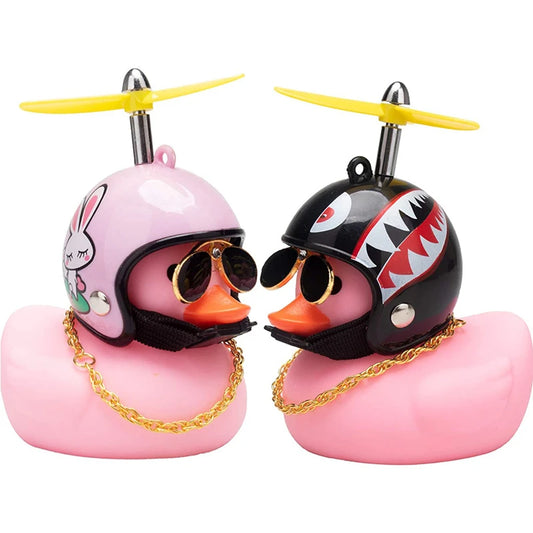 Hot Car Cute Little Pink Duck With Helmet Propeller Wind-breaking Wave-breaking Pink Bike Motorc Riding Auto Internal Decoration