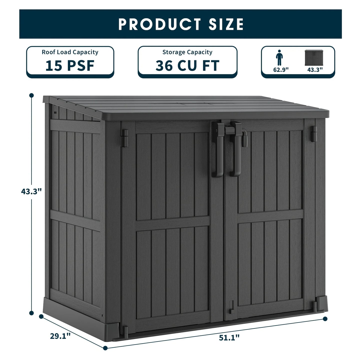 Outdoor Horizontal Storage Room Installation-free for Cars 35 Cubic Feet