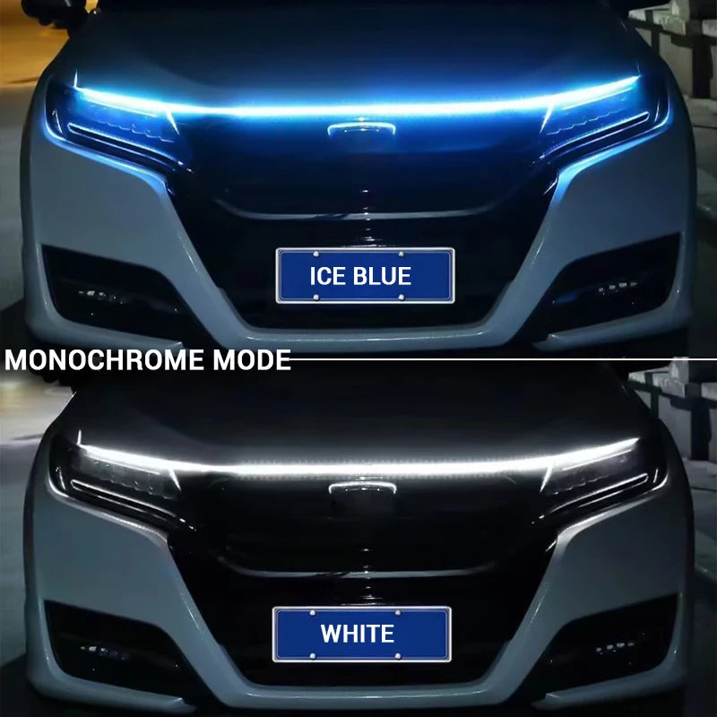 BLALION Car Hood LED Daytime Running Light Scan Starting Waterproof Flexible Auto Engine Hood Guide Decorative Ambient Lamp 12V