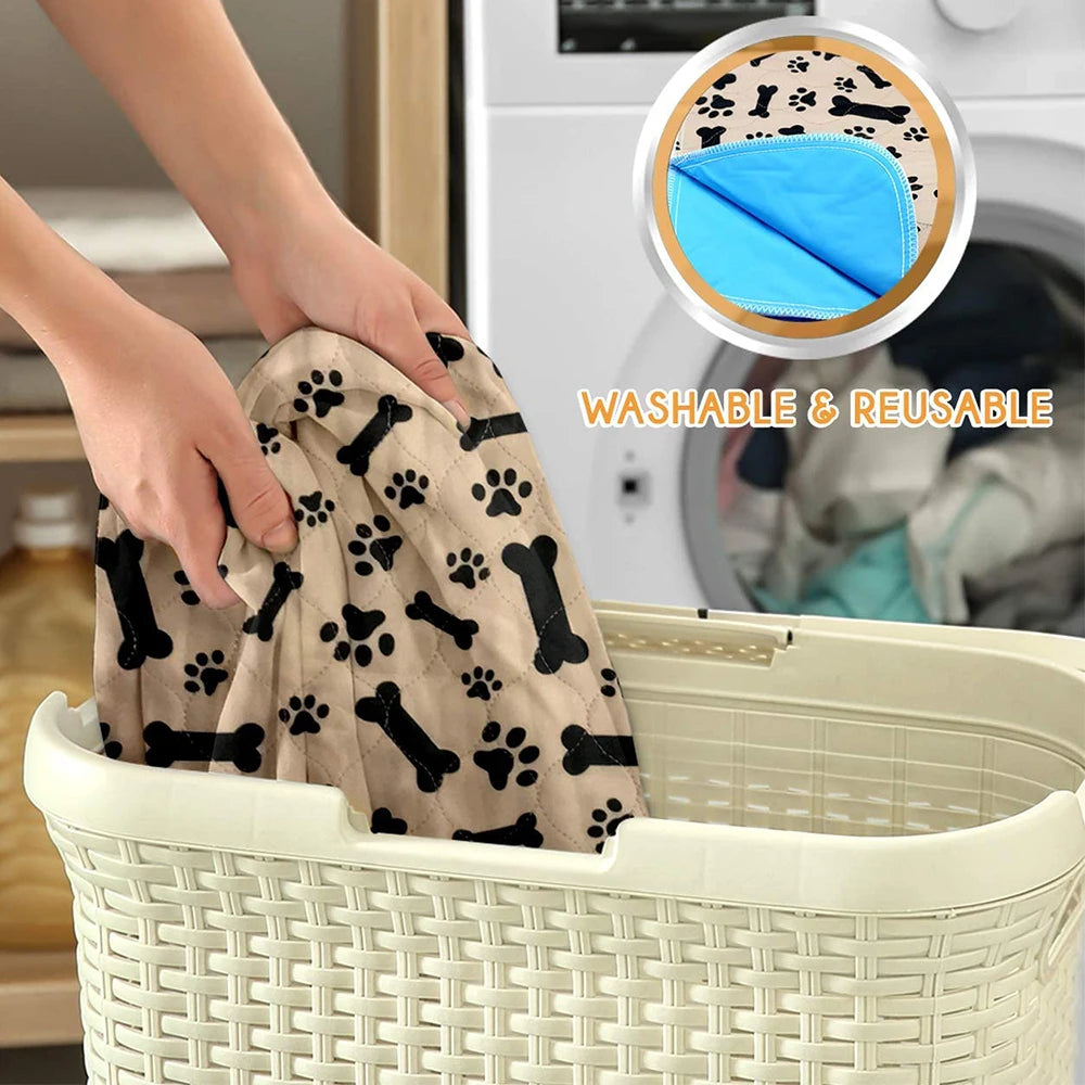 Reusable Pet Urine Pad Washable Dog Cat Diaper Mat 3 Layer Absorbent Dogs Diapers Pads Bone Paw Print For Sofa Bed Floor