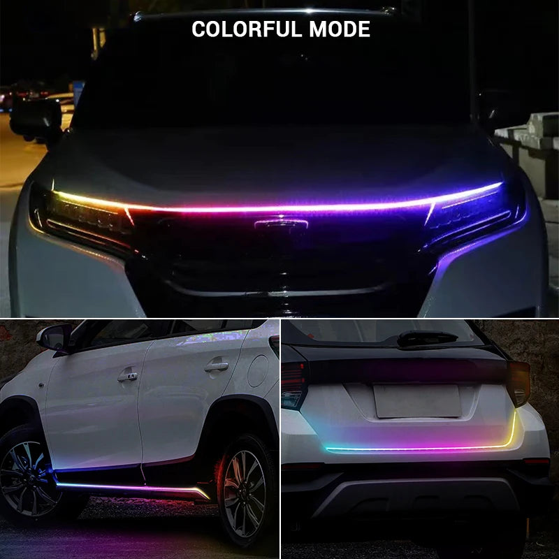 BLALION Car Hood LED Daytime Running Light Scan Starting Waterproof Flexible Auto Engine Hood Guide Decorative Ambient Lamp 12V