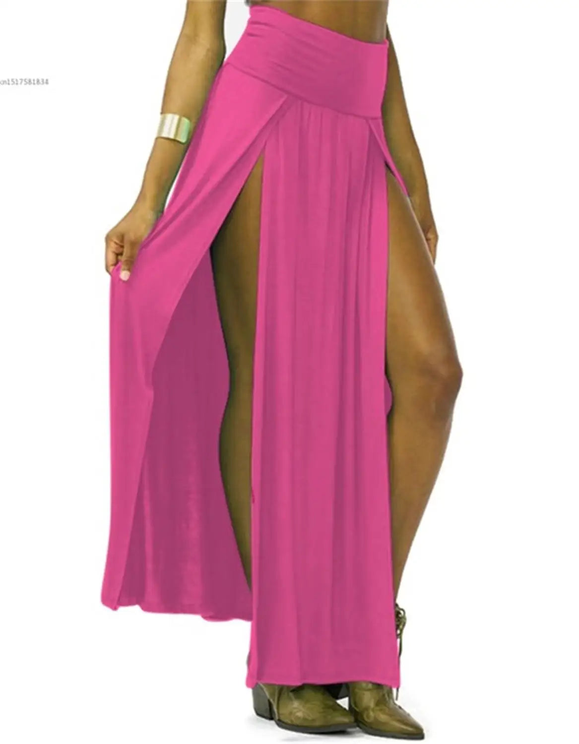 2025 New Arrival High Waisted Sexy Womens Double Slits Summer Solid Long Maxi Skirt Wholesale 51 Valentine's Day Gifts