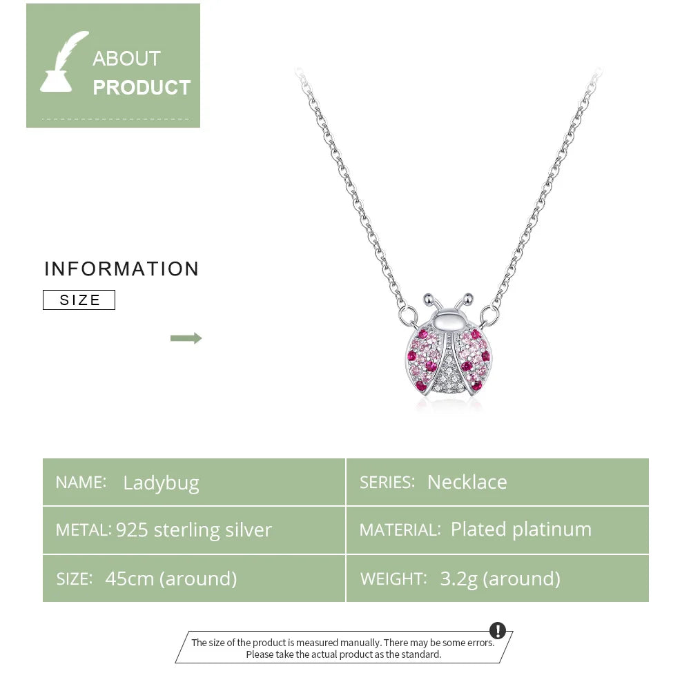 Hot Sale Ladybug Necklace WOSTU High Quality 100% 925 Sterling Silver Pink Cubic Zirconia Women Necklace Silver Jewelry CQN400