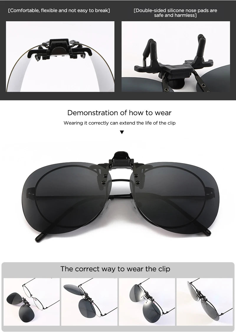 Polarized Clip On Sunglasses Unisex Photochromic Car Driver Goggles Night Vision Glasses Anti Glare Vintage Lens Clip Glasses