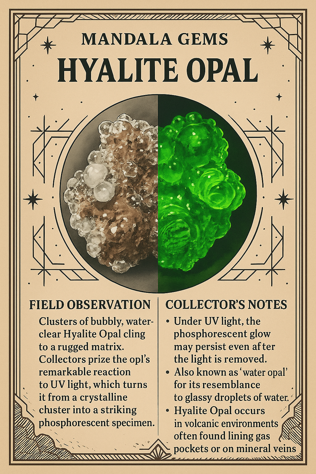Hyalite Opal, also known as Kryptonite, Water Opal, Water Stone, Fluorescent Minerals