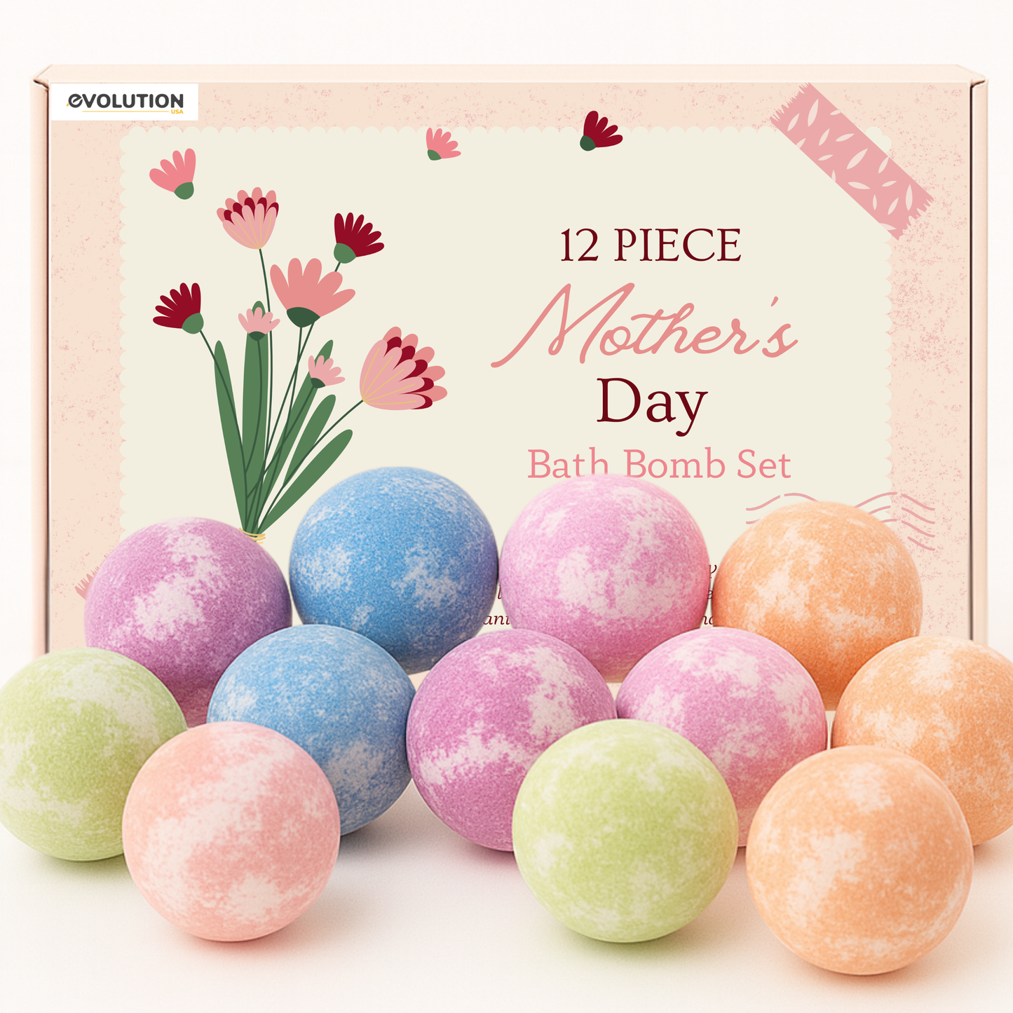 EvolutionUSA 12pc Mother's Day Bath Bombs for Women, 12 Beautiful Bath Bombs for Mom, Thoughtful Mother's Gift of Luxury & Relaxation, Gorgeous Bath Balls Set, Lush Bath Bombs, Gift Set Women