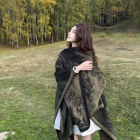 Jiangnan Watertown Knitted Shawl High-end Ethnic Style Cloak Western Sichuan Yunnan Travel Wear Imitation Cashmere Cape Women