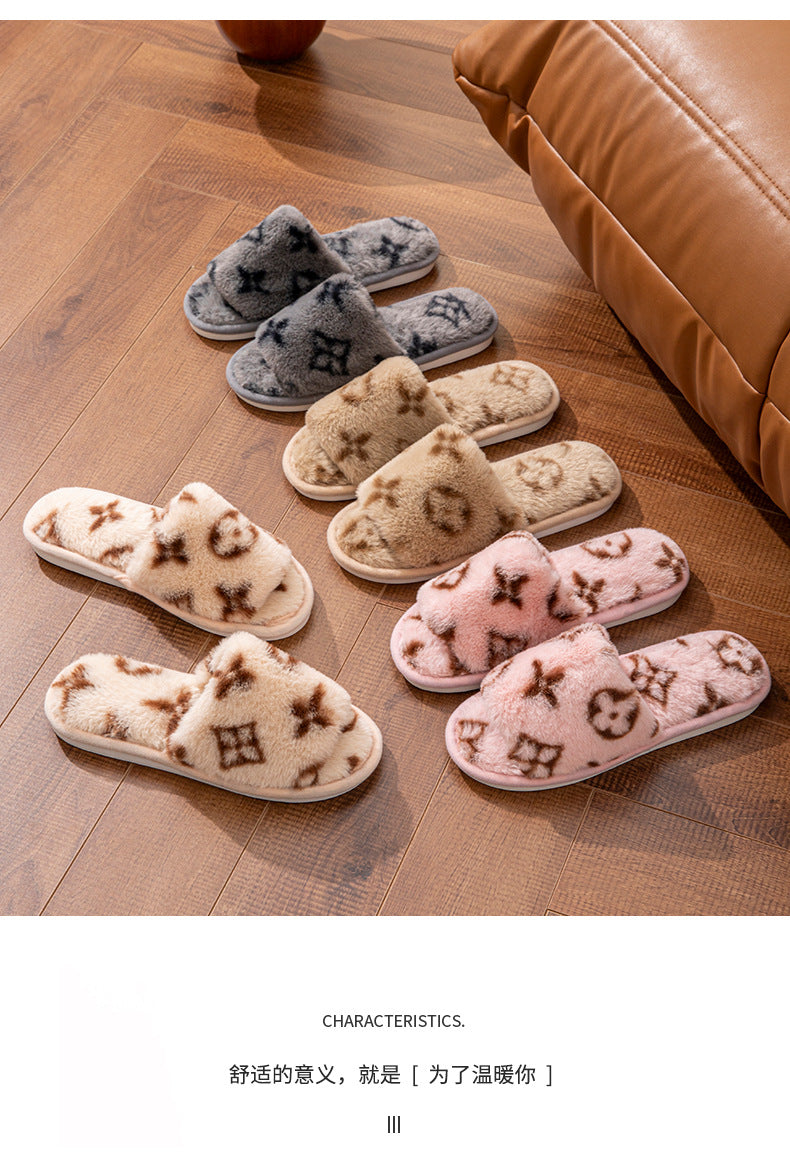 Mao Mao Open-mouth Cross-border Foreign Trade Open-toe Women's Slippers Autumn and Winter Four Seasons Open-mouth Slippers Imitation Rabbit Fur