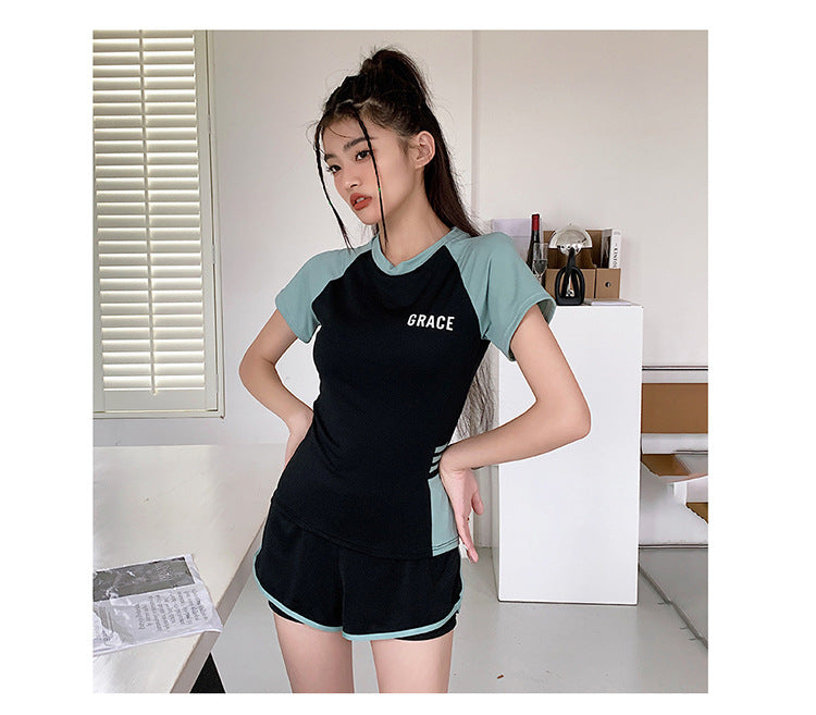 Sports Style Swimsuit for Female Students, Conservative Belly-Covering, Slimming Split, Flesh-Covering, High-Waisted Boxer Briefs, Hot Spring Swimsuit for Older Children