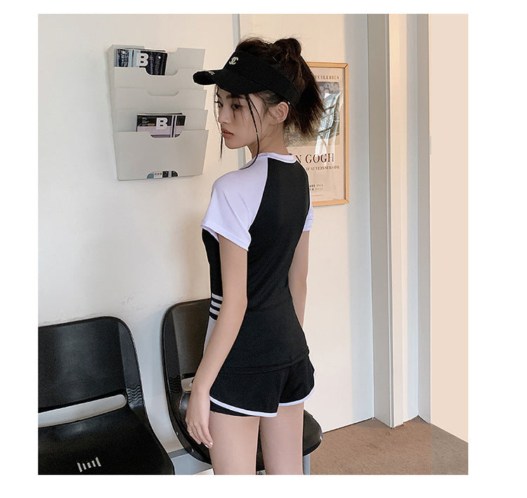Sports Style Swimsuit for Female Students, Conservative Belly-Covering, Slimming Split, Flesh-Covering, High-Waisted Boxer Briefs, Hot Spring Swimsuit for Older Children