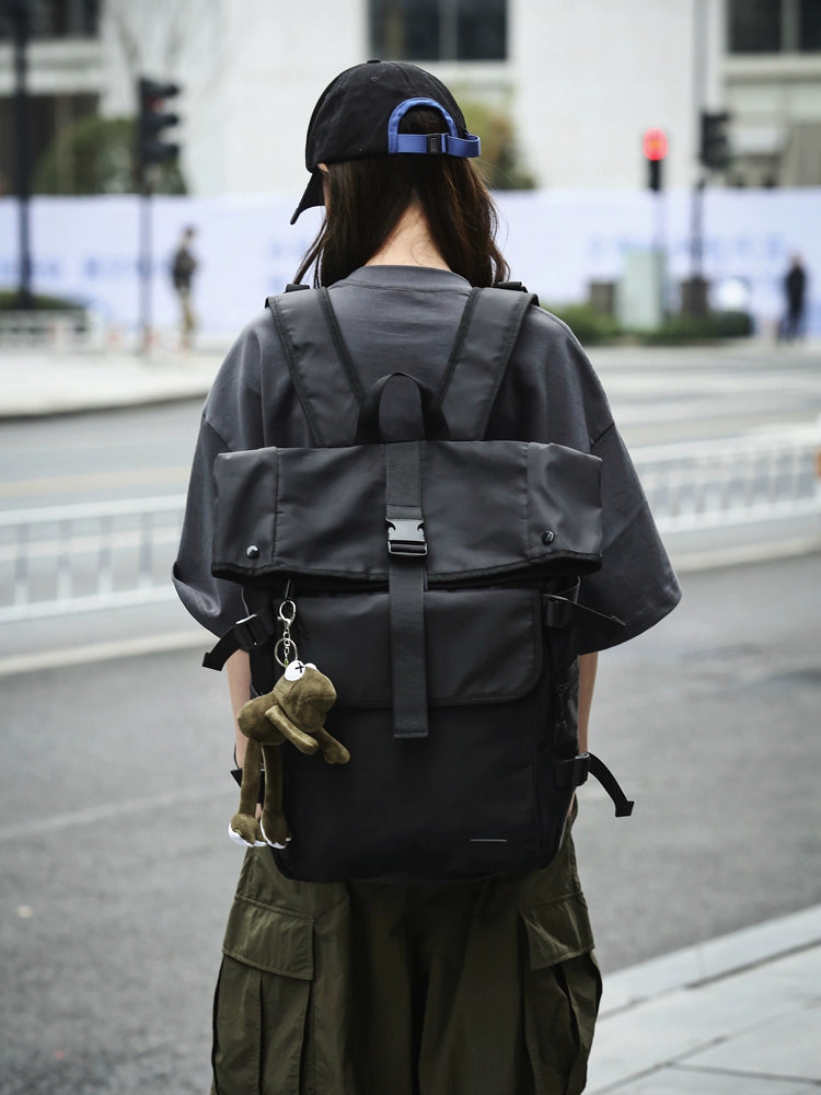 Harajuku Style Fashion Brand Backpack Men's Fashion All-Matching Capacity College Students Bag Women's Solid Color Street Work Clothing Computer Backpack