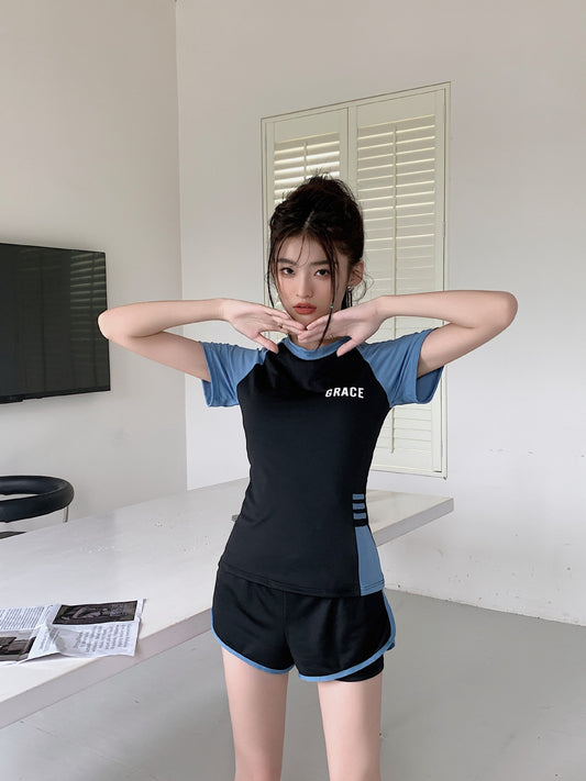 Sports Style Swimsuit for Female Students, Conservative Belly-Covering, Slimming Split, Flesh-Covering, High-Waisted Boxer Briefs, Hot Spring Swimsuit for Older Children